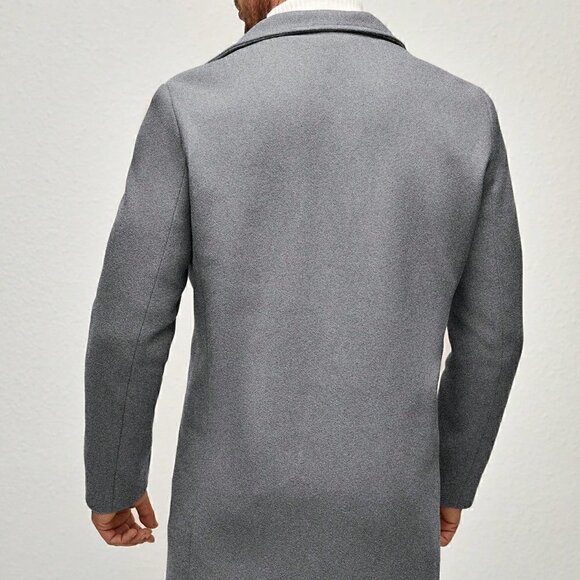Grey Preppy Mens Double Breasted Slant Pocket Overcoat - Picture 4 of 5